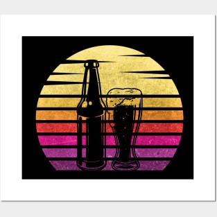 Retro sunset Glass and bottle of beer Posters and Art